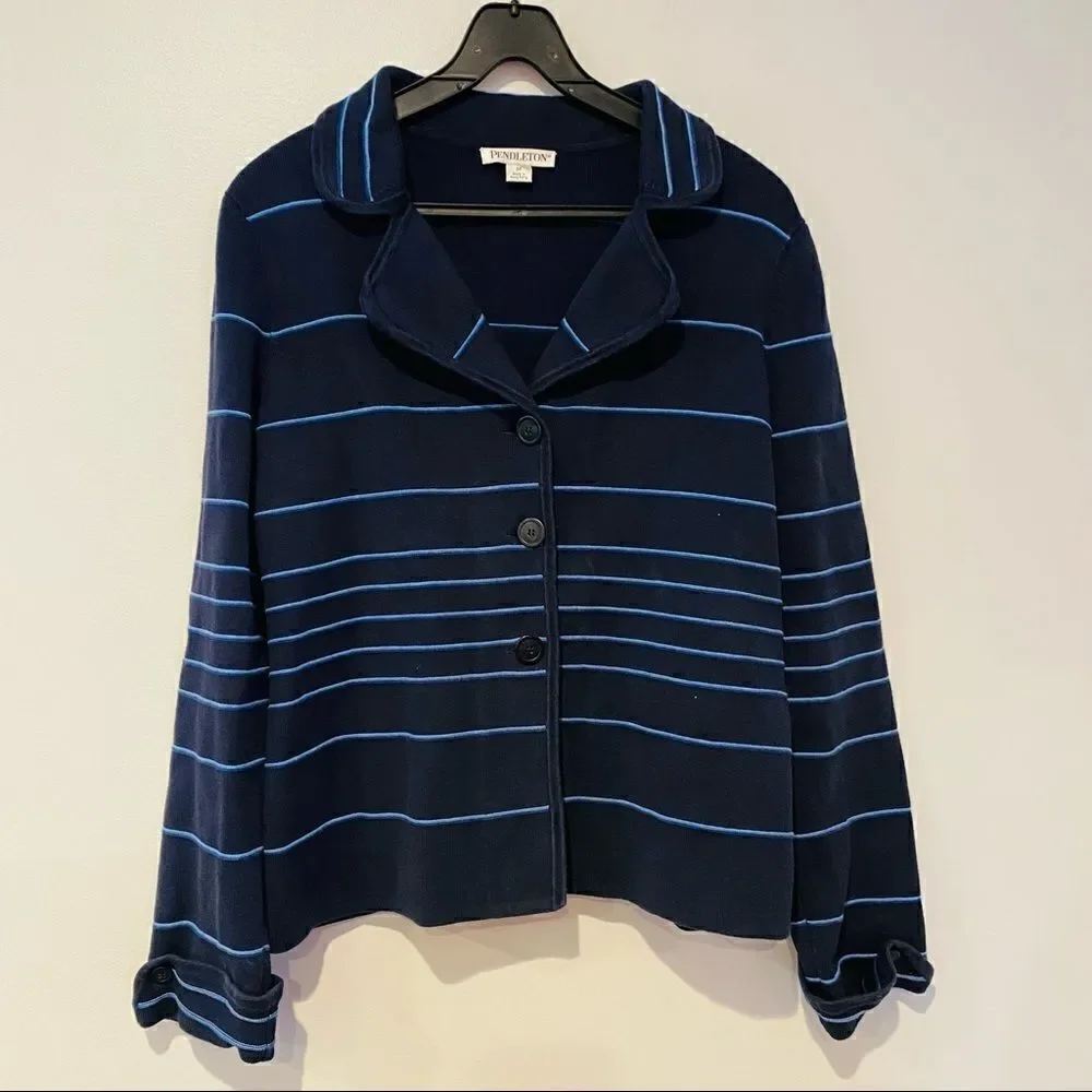 Pendleton Stripe Cotton Blend 3 Buttoned Blazer Size Medium
